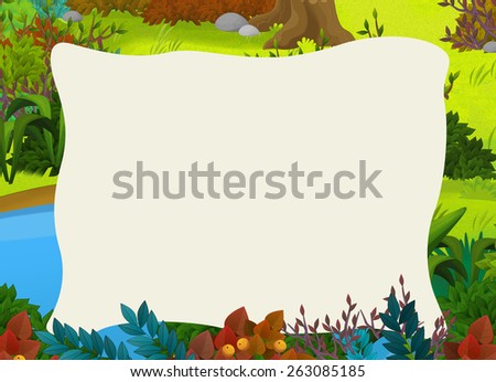 Cartoon frame scene - forest - illustration for the children