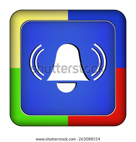 Metal blue button alarm on the white background