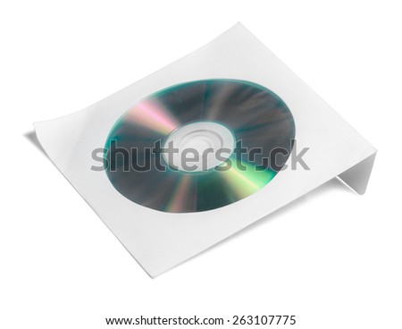 CD with paper bag over white background with shadow