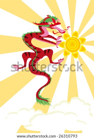 Chinese dragon in the sky. Vector illustration.