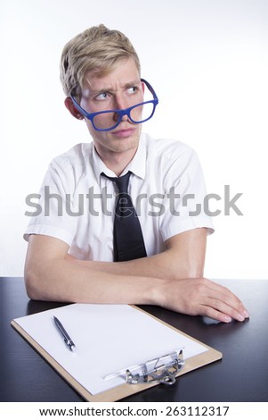 Tired businessman over white background