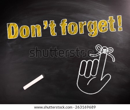 Conceptual Don't Forget Text in Yellow on Black Chalkboard with Hand Drawing Design.