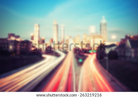 Blurred lights of Atlanta skyline, Georgia, USA