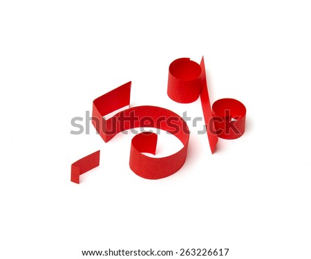 5 % discount sign of red paper