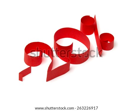 20 % discount sign of red paper