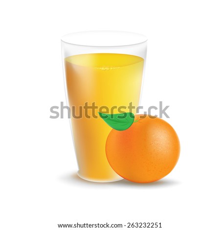 Fresh orange and glass with juice. Vector illustration