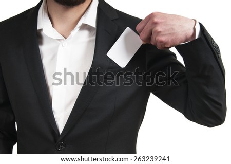 Blank business card in a businessman's hand