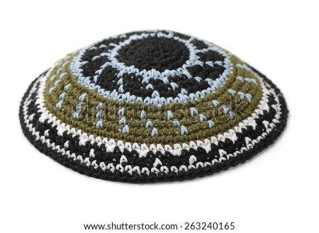 Kippah - traditional jewish headwear isolated on white Royalty-Free Stock Photo #263240165