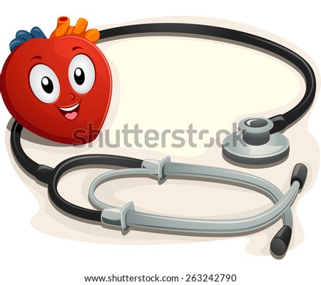 Mascot Illustration of a Heart Sitting Beside a Stethoscope