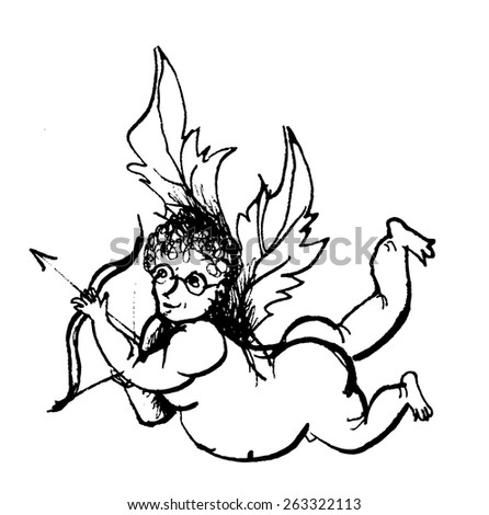 black-and-white image of cupid 