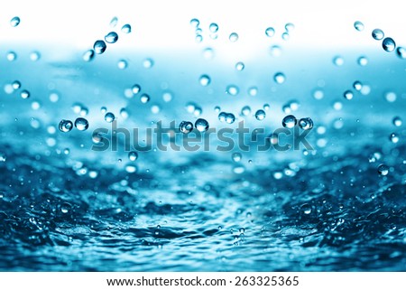 Splashes and flying water drops. Royalty-Free Stock Photo #263325365