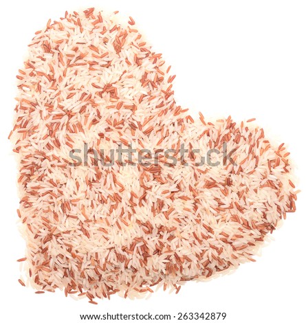 brown rice heart isolated on white background