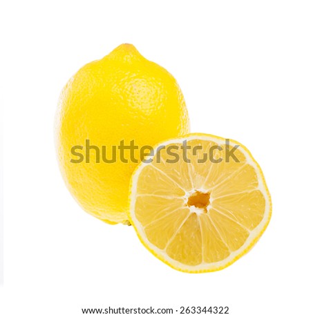 Fresh lemon with half isolated on white background
