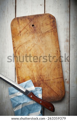 Wooden Board with knife and napkin