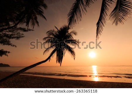 Tropical beach at sunset in Thailand