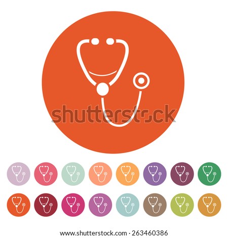 The phonendoscope icon. Stethoscope symbol. Flat Vector illustration. Button Set