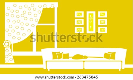 Illustration of a room with yellow wall