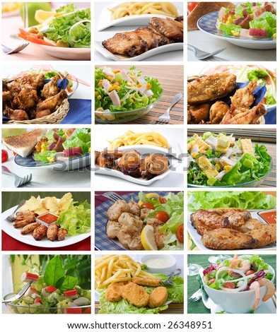 Square composition with assortment types of salad Royalty-Free Stock Photo #26348951
