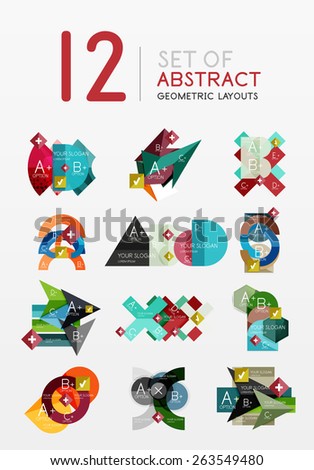 Set of vector abstract geometric layouts, web or app design banners, paper infographic banners