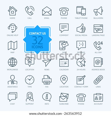 Thin lines web icons set - Contact us  Royalty-Free Stock Photo #263563952