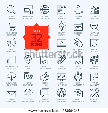 Thin lines web icons set - Search Engine Optimization  Royalty-Free Stock Photo #263564348