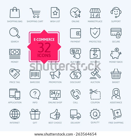 Thin lines web icons set - E-commerce, shopping Royalty-Free Stock Photo #263564654