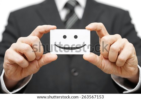 our clients are happy clients, smile on business card Royalty-Free Stock Photo #263567153