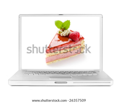 laptop with cake on the screen