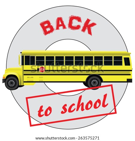 Character back to school and the school bus. Vector illustration.