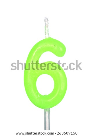Birthday candles on white background .six