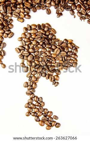 Coffee bean on white abstract Thailand map mean Coffee can grows around Thailand 