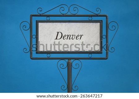 Denver on a Signboard. Light Blue Background.