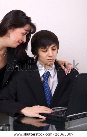A business team working on the computer.