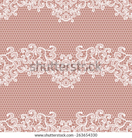 White lace seamless pattern with flowers on beige background