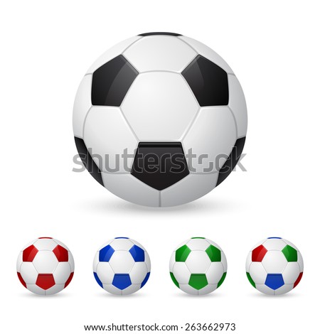 Set of three-dimensional olorful soccer balls. Isolated on white. Vector EPS10 illustration. 
