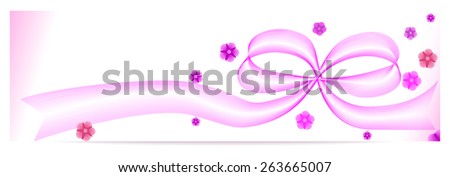 Banner in the form of an abstract ribbon with a bow and flowers. Vector.