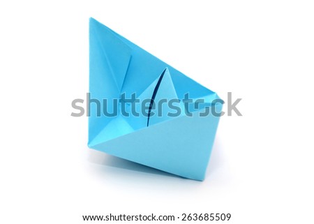 Blue paper boat, origami