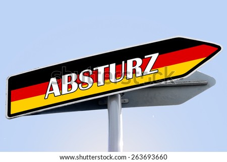 CRASH in german word on road sign with color of german flag