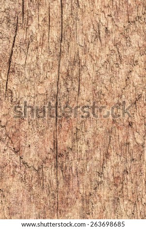 Photograph of old, roughly treated, weathered, cracked, knotted Pine plank grunge texture.