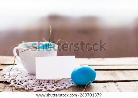 Easter rustic eggs photo composition illustration home village blank with place for your text.