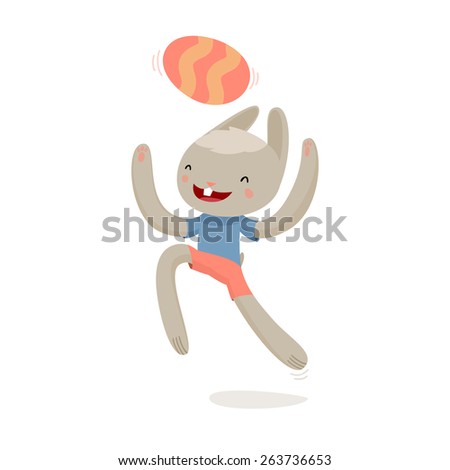 cheerful easter bunny jumping. cartoon character isolated. vector illustration