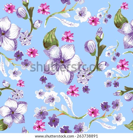 seamless pattern with pencils flowers on a blue background