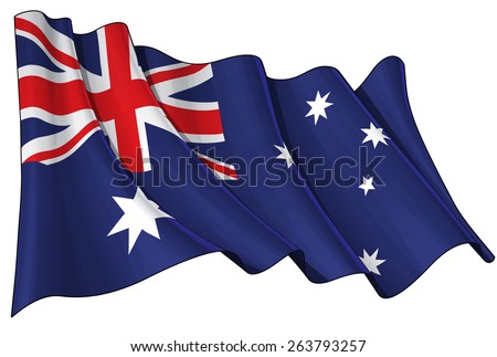 Illustration of a waving Australian flag against white background Royalty-Free Stock Photo #263793257