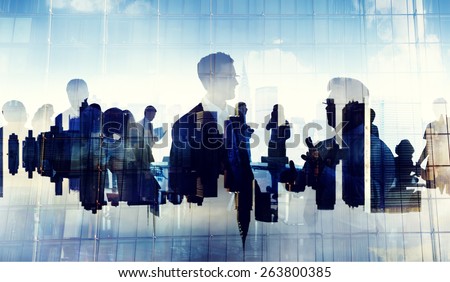 Business People Silhouette Working Cityscape Teamwork Talking Discussion