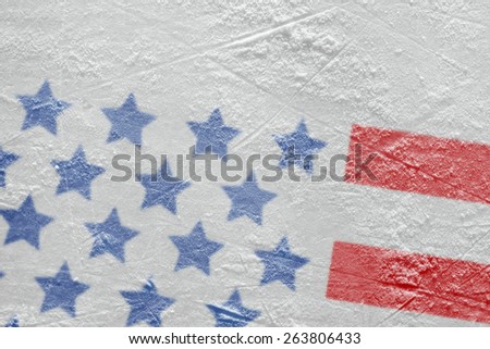 Fragment of the image of the American flag on a hockey rink