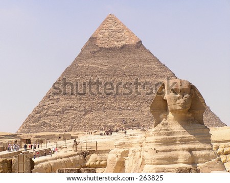 Sphinx of Giza (Giseh)  and Khephren pyramid, Egypt, Cairo