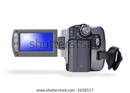 Isolated portable video camera over white background