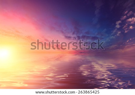Sunset over the calm Black sea. Romantic mood transmitted color palette pictures