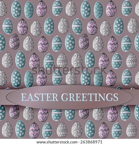 Easter greeting template with seamless patterns made with hand drawn elements