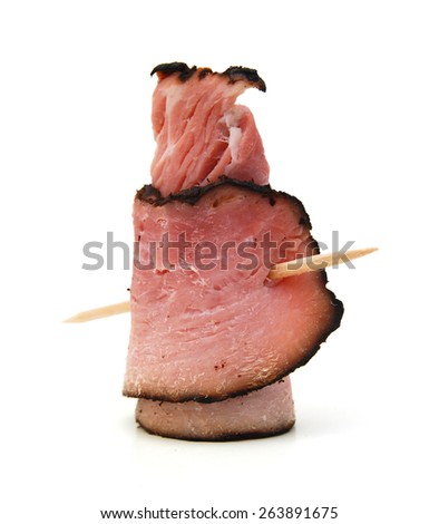Cooked ham roll on white background 